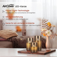 Aircover LED svíčky, sada 3 LED bezplamenových svíček s dálkovým ovládáním a funkcí časovače, 10 cm, 12,5 cm, 15 cm vysoké bater